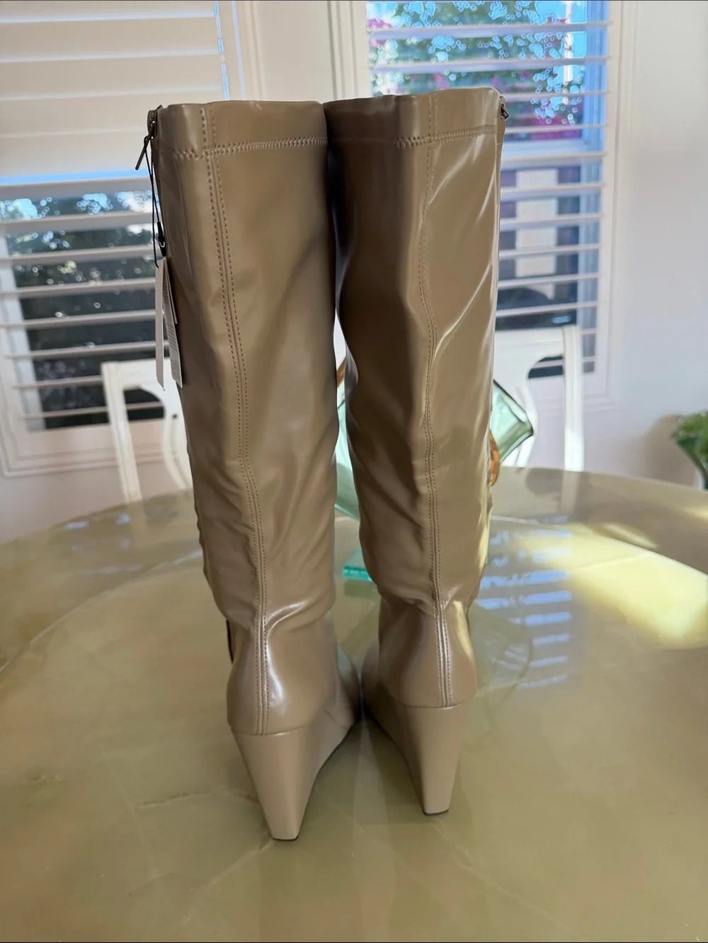 Zara Women Olive Green Over the Knee Wedge Boots Sz 41 42 Vegan Leather NWT